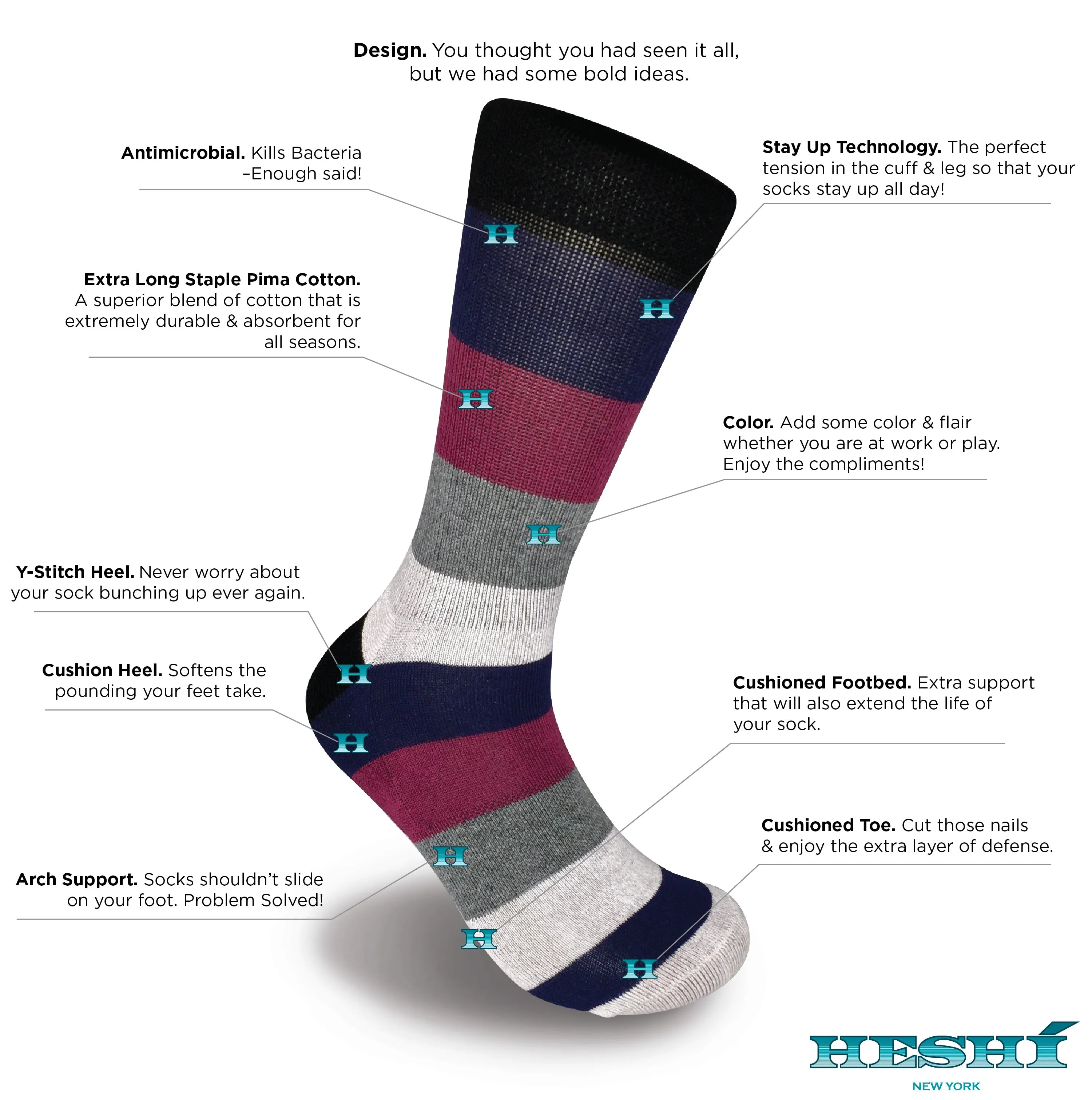 Heshí Rugby Five Sock - Red/Blue