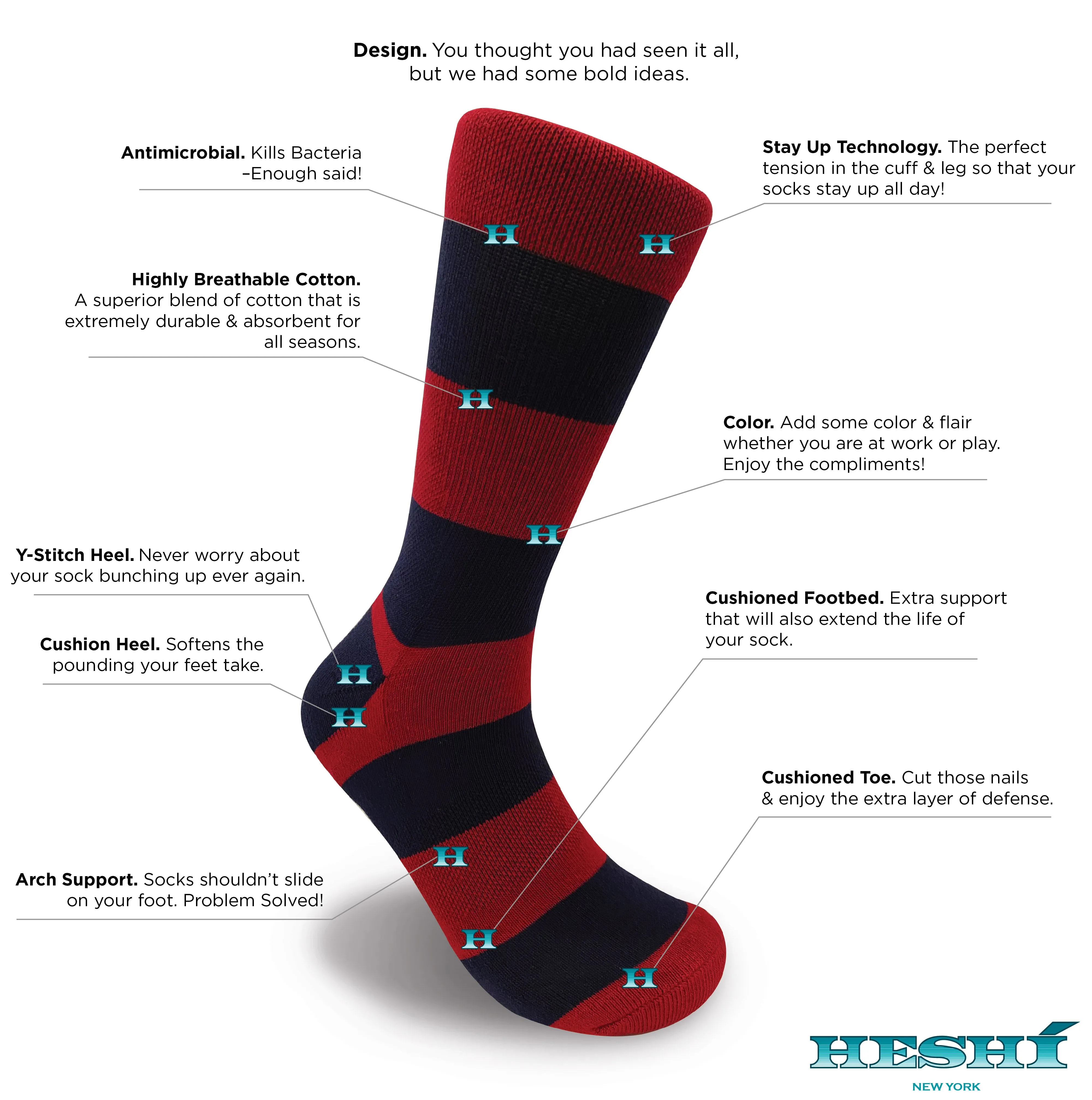 Heshí Rugby Stripe Sock - Red/Blue