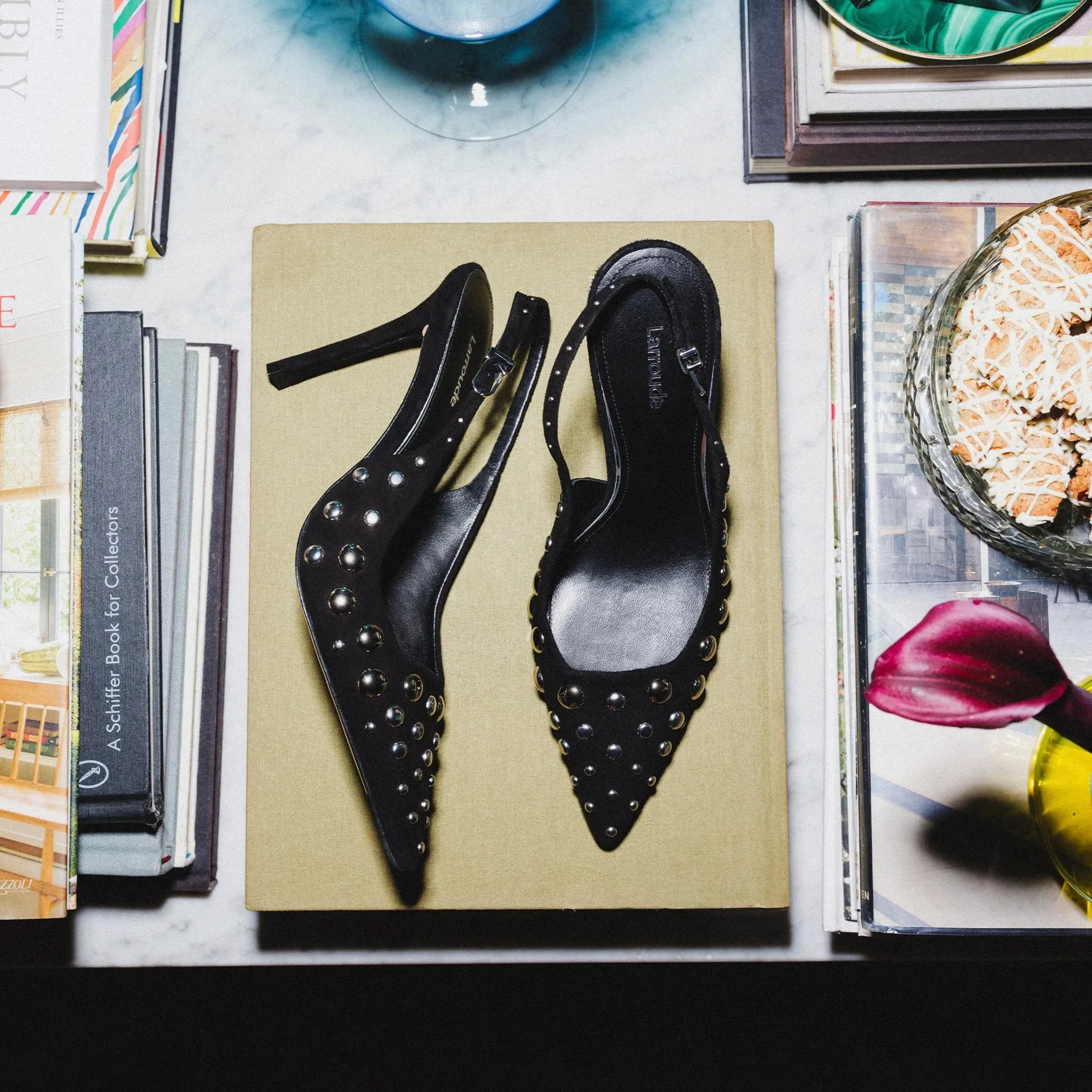 Larroude Kaitlan Studs Pump In Black Suede