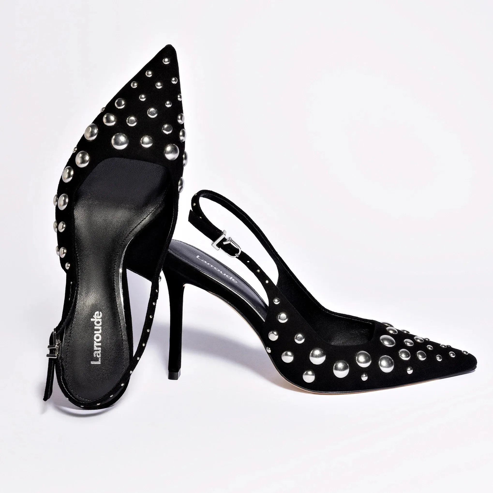 Larroude Kaitlan Studs Pump In Black Suede