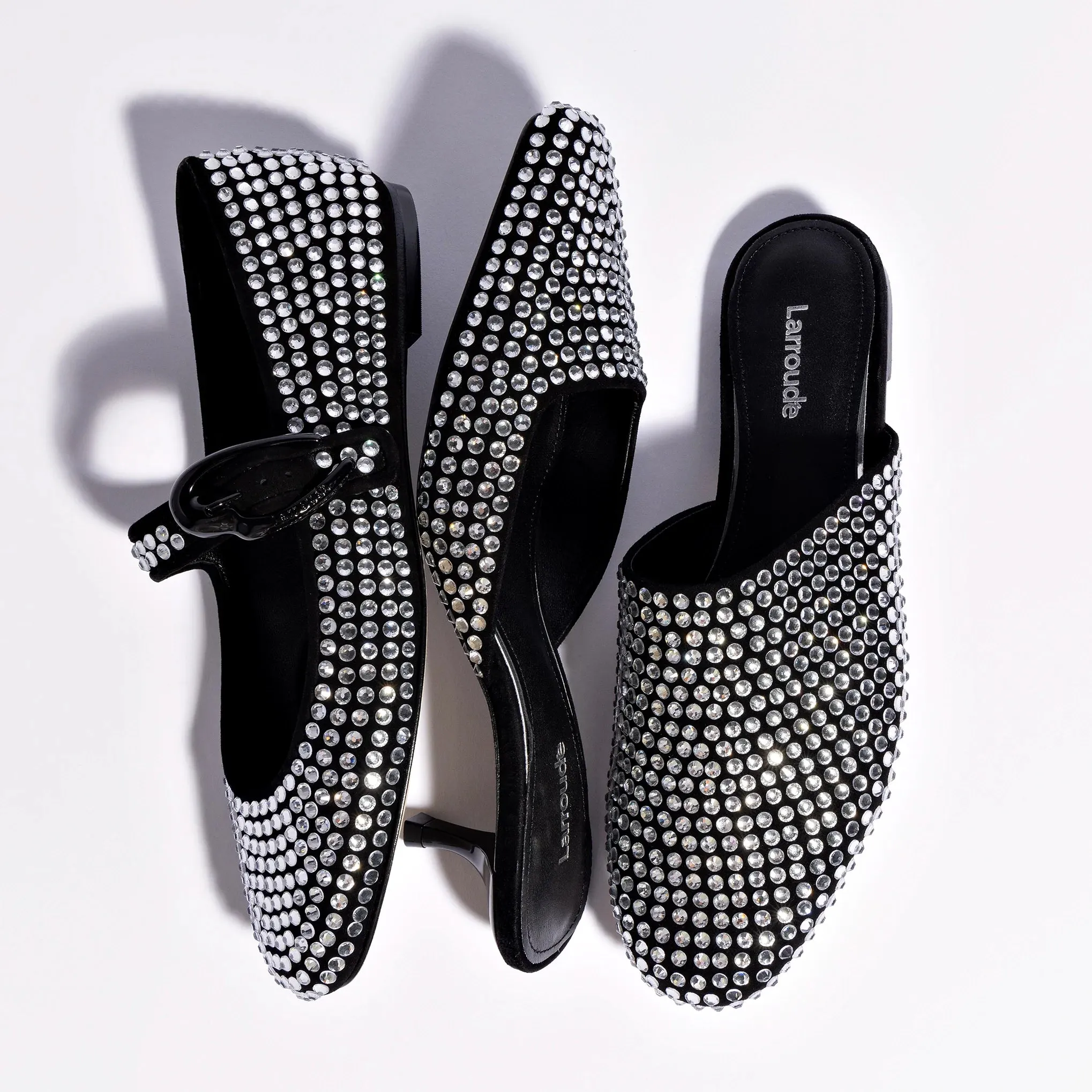 Larroude Verona Ballet Flat Crystal In Black Suede