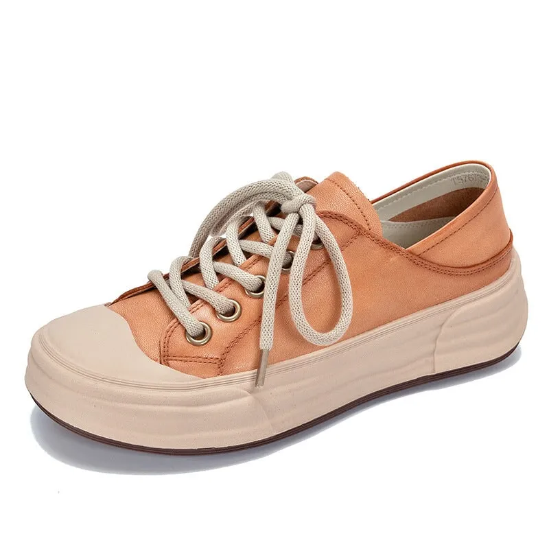 Leather Rubber Toecap Sneakers for Women Low-top Lace Up in Purple/Orange/Red