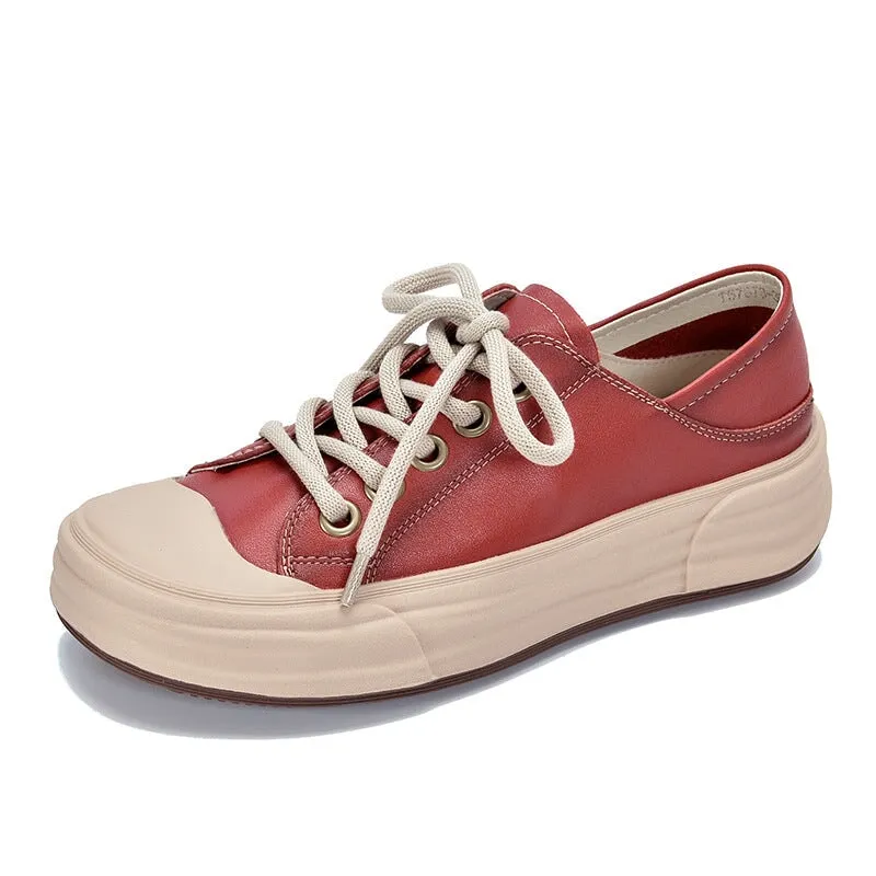Leather Rubber Toecap Sneakers for Women Low-top Lace Up in Purple/Orange/Red