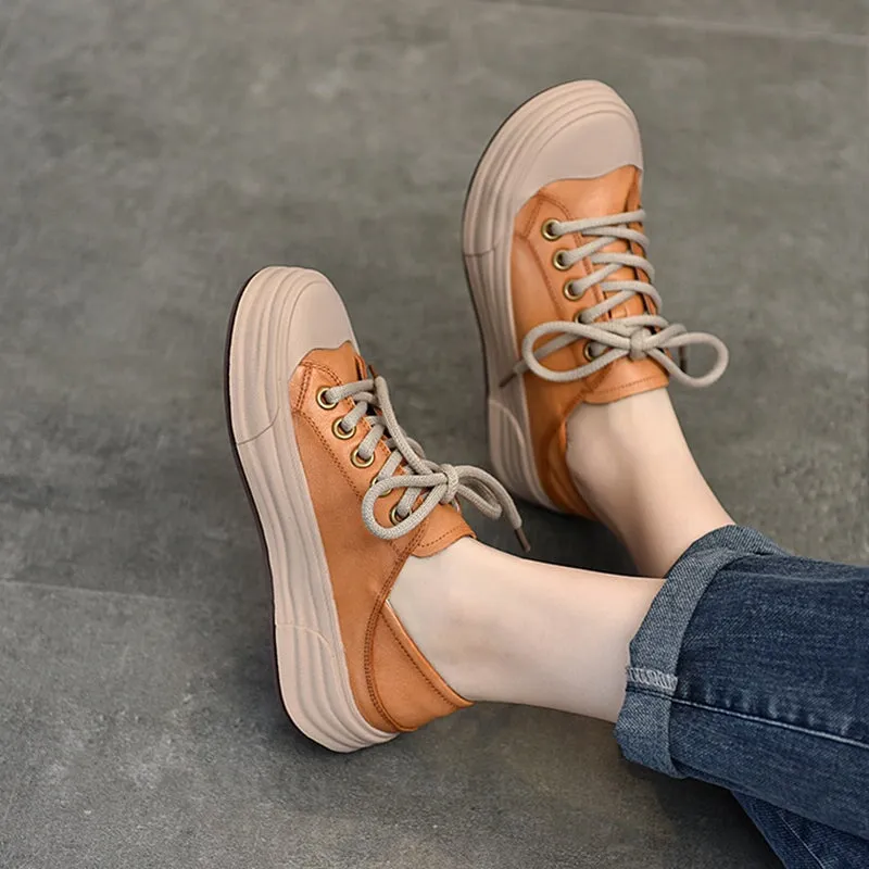 Leather Rubber Toecap Sneakers for Women Low-top Lace Up in Purple/Orange/Red