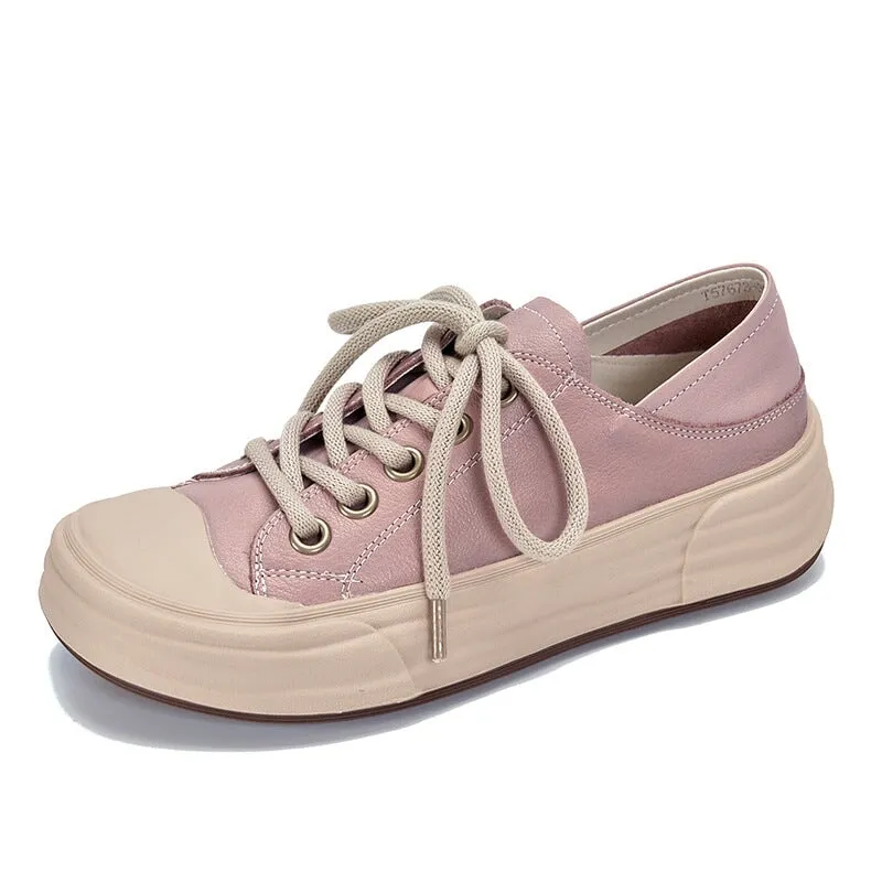 Leather Rubber Toecap Sneakers for Women Low-top Lace Up in Purple/Orange/Red