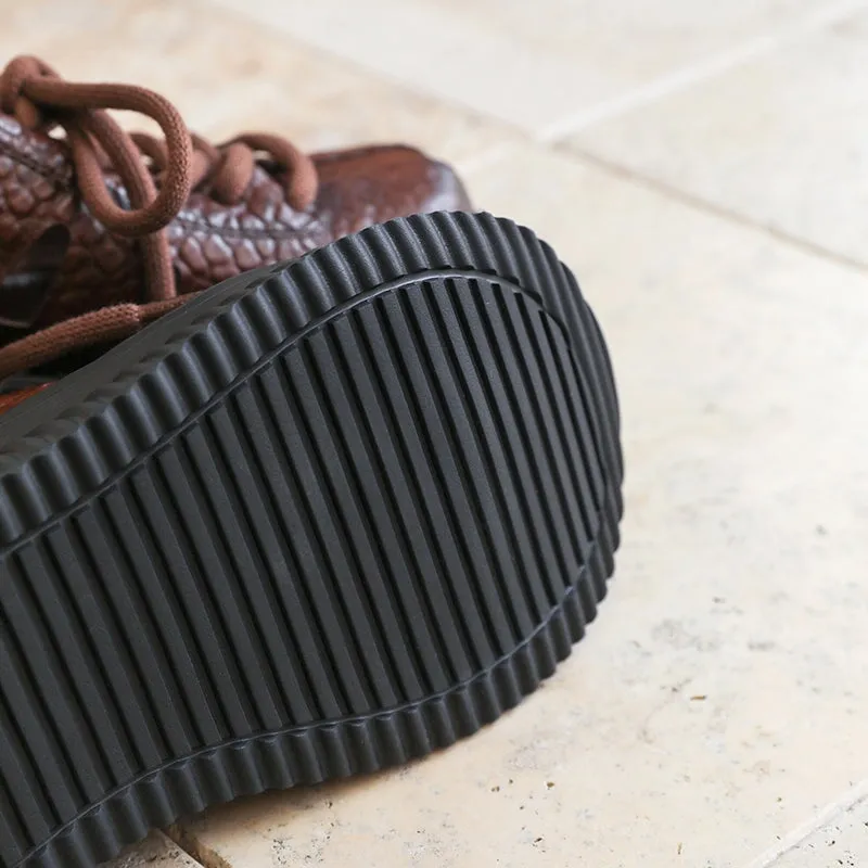 Leather Strappy Sandals Round Toe Retro Handmade Platform Gladiator Sandals in Brown/Black