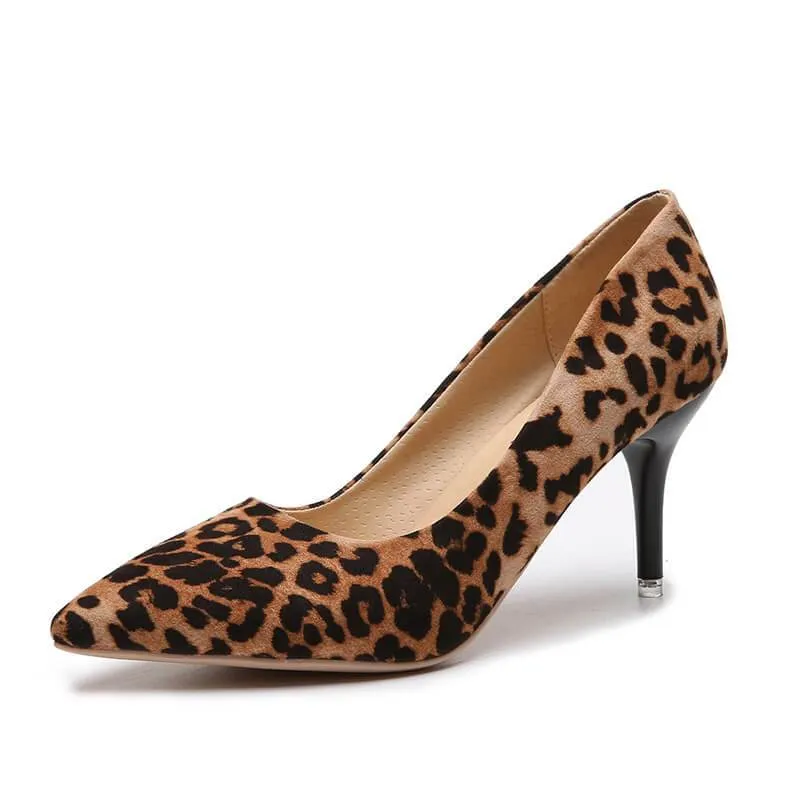 Leopard Point Toe Ankle Leather Pumps