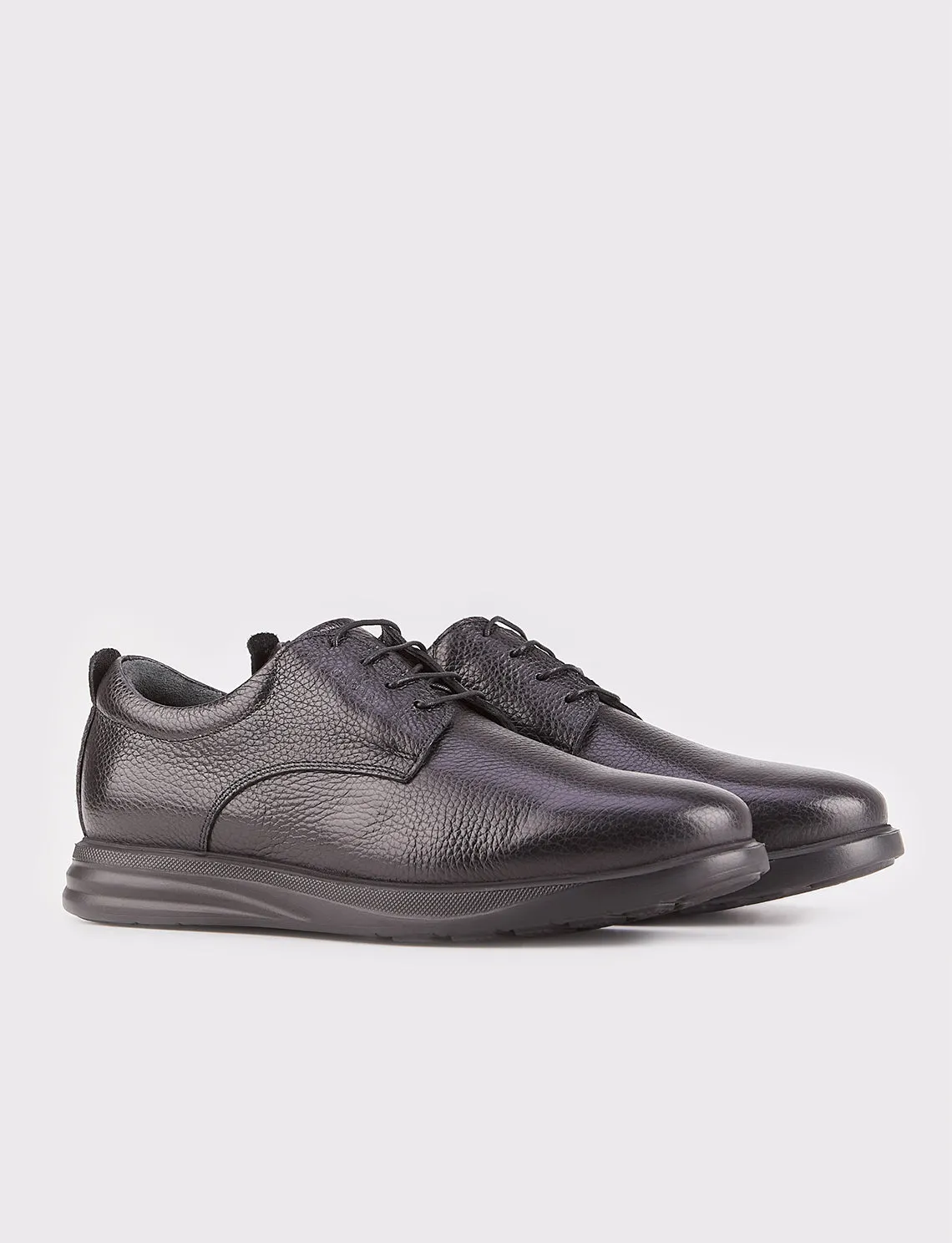 Men Black Genuine Leather Nubuck Lace-Up Casual Shoes
