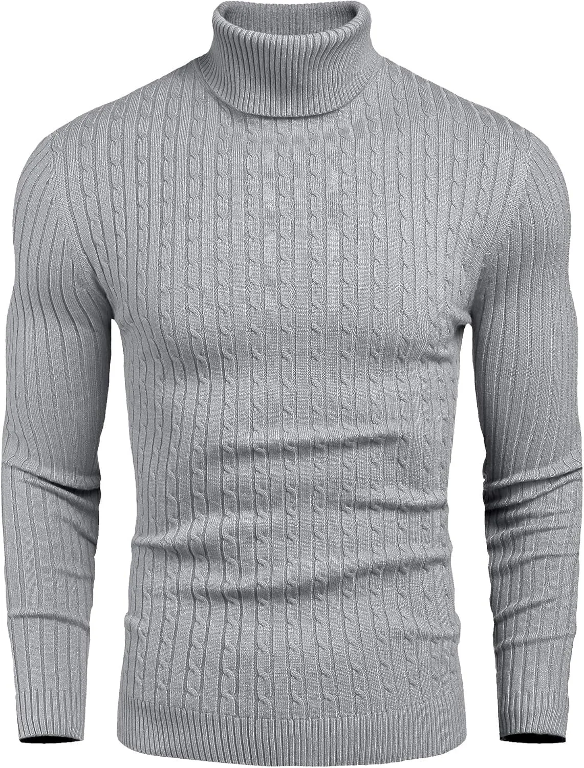 Mens Slim Fit Turtleneck Sweater Cable Knit Thermal Pullover Sweater