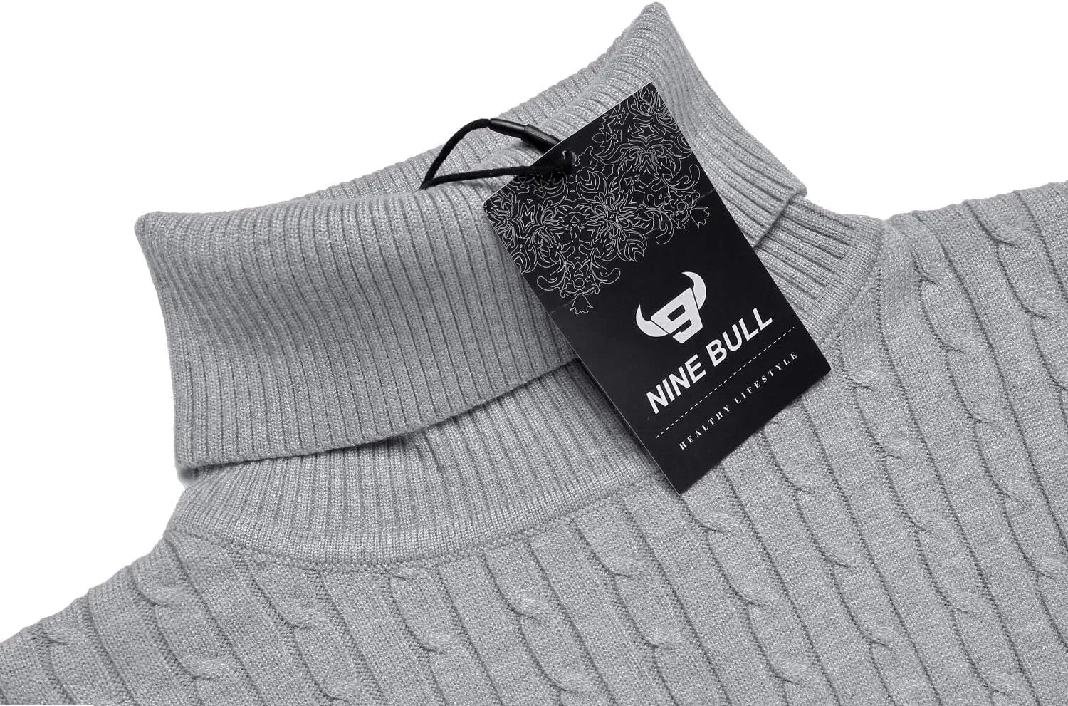 Mens Slim Fit Turtleneck Sweater Cable Knit Thermal Pullover Sweater