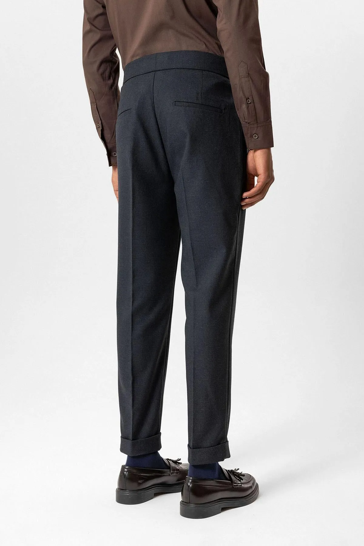 Navy High-Waisted Pleated Technical Men's Trousers - Wessi