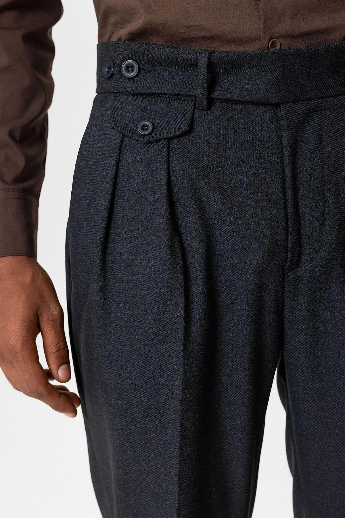 Navy High-Waisted Pleated Technical Men's Trousers - Wessi