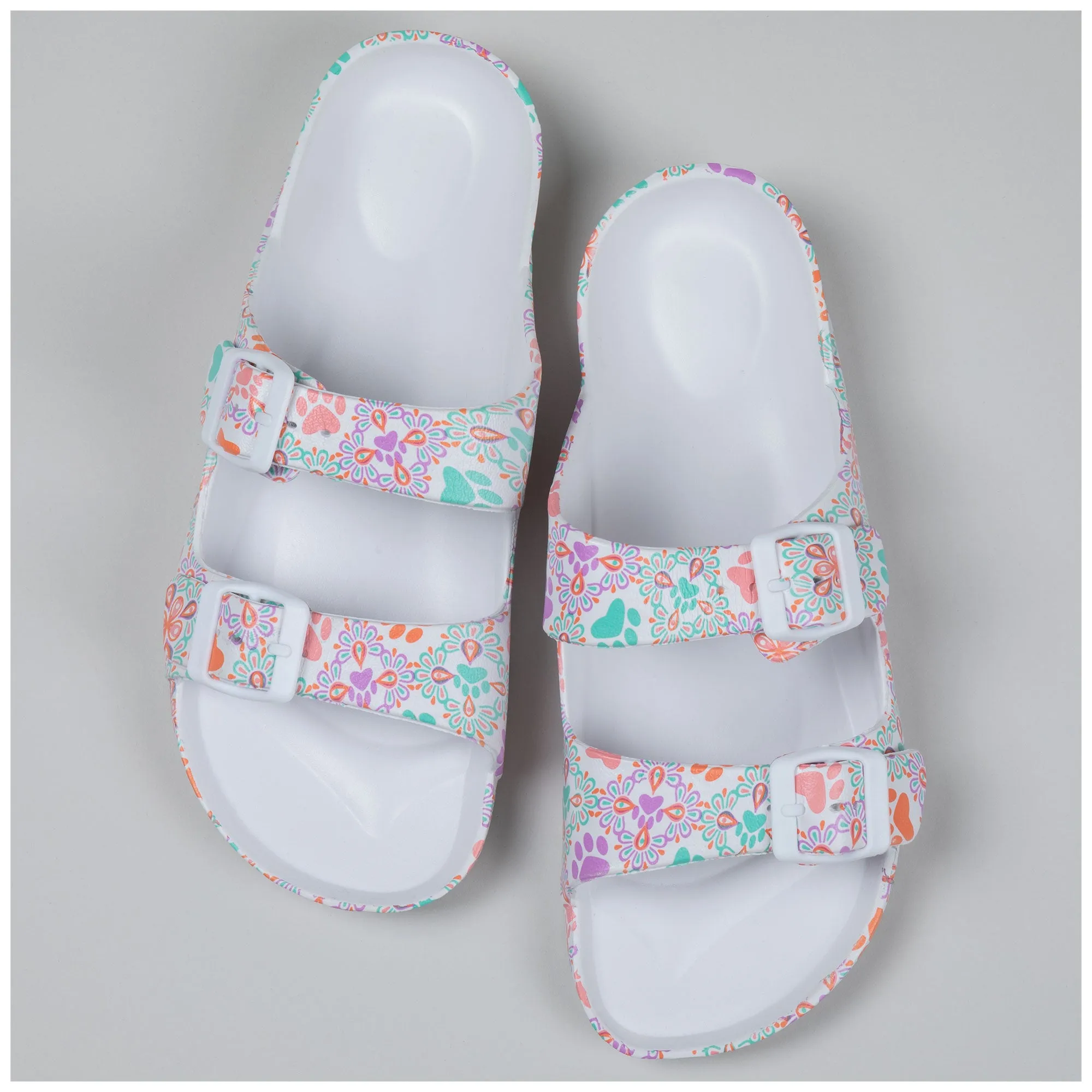Paw Print Double Buckle Slide Sandals