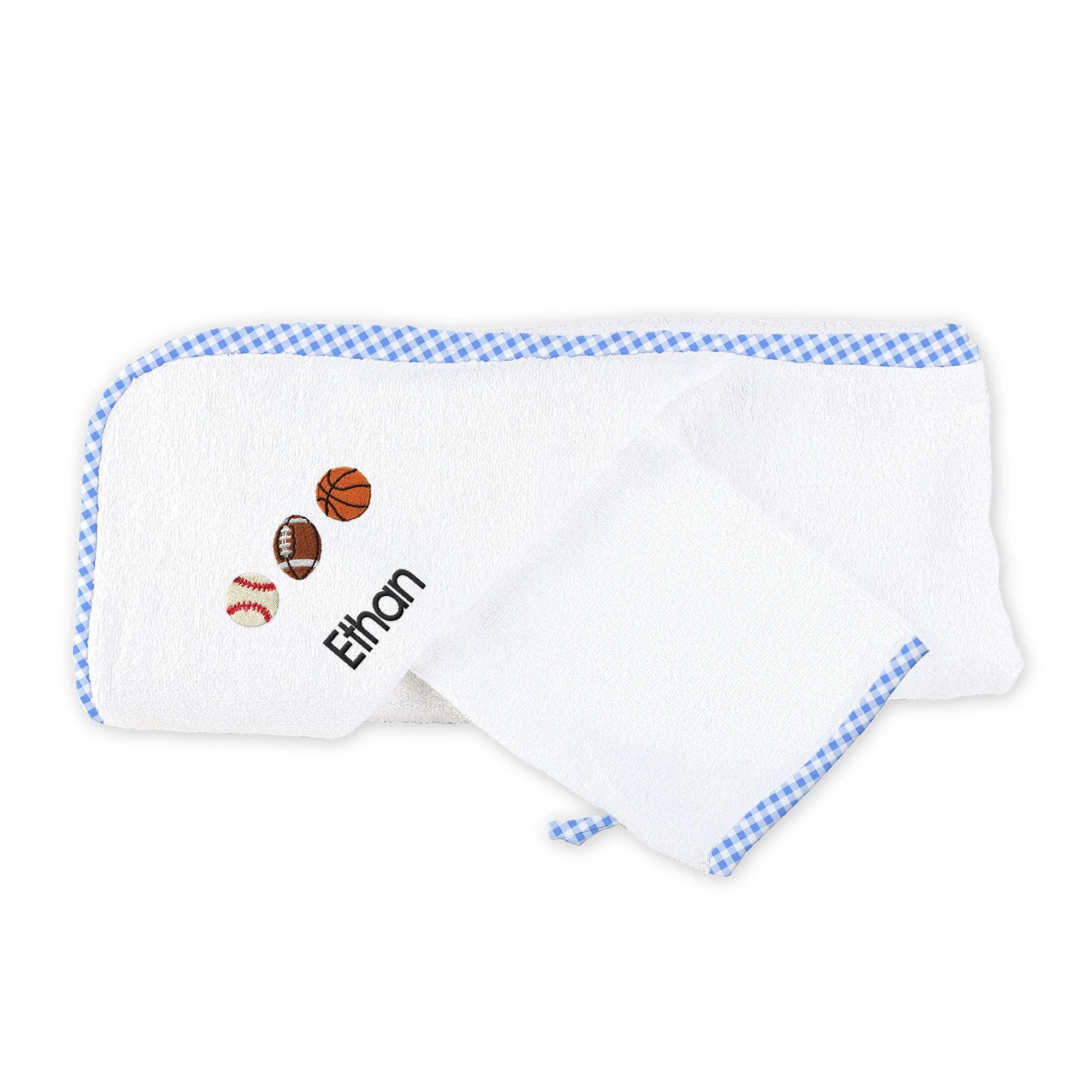 Personalized 3 Sports Balls Emoji Hooded Towel & Wash Mitt Set