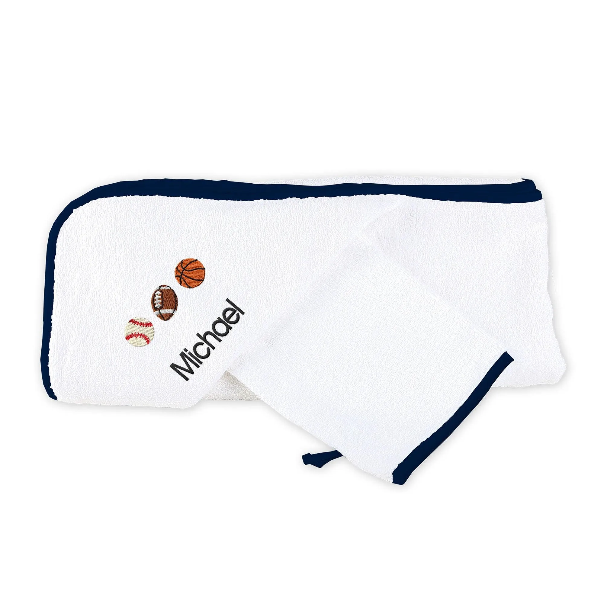 Personalized 3 Sports Balls Emoji Hooded Towel & Wash Mitt Set