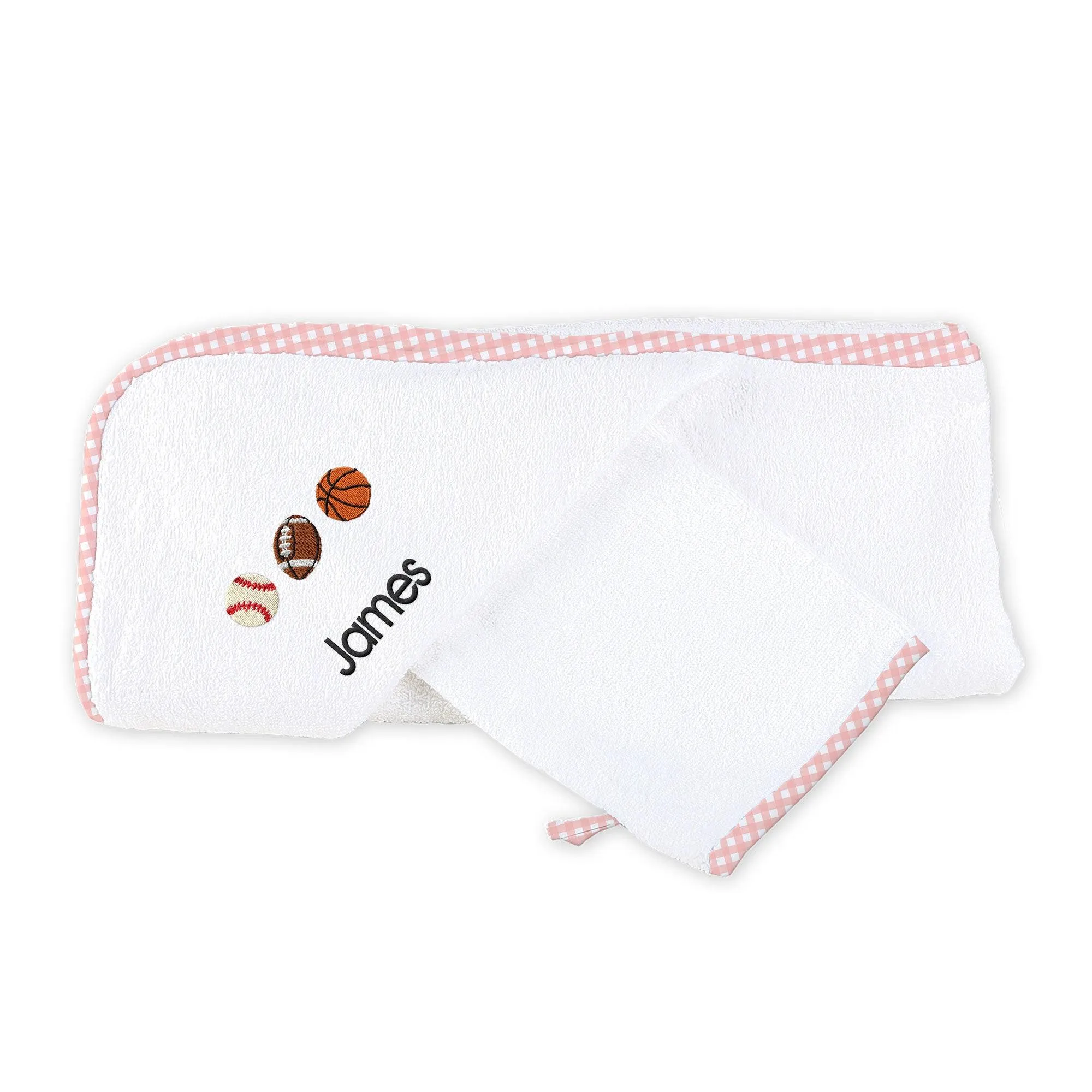 Personalized 3 Sports Balls Emoji Hooded Towel & Wash Mitt Set