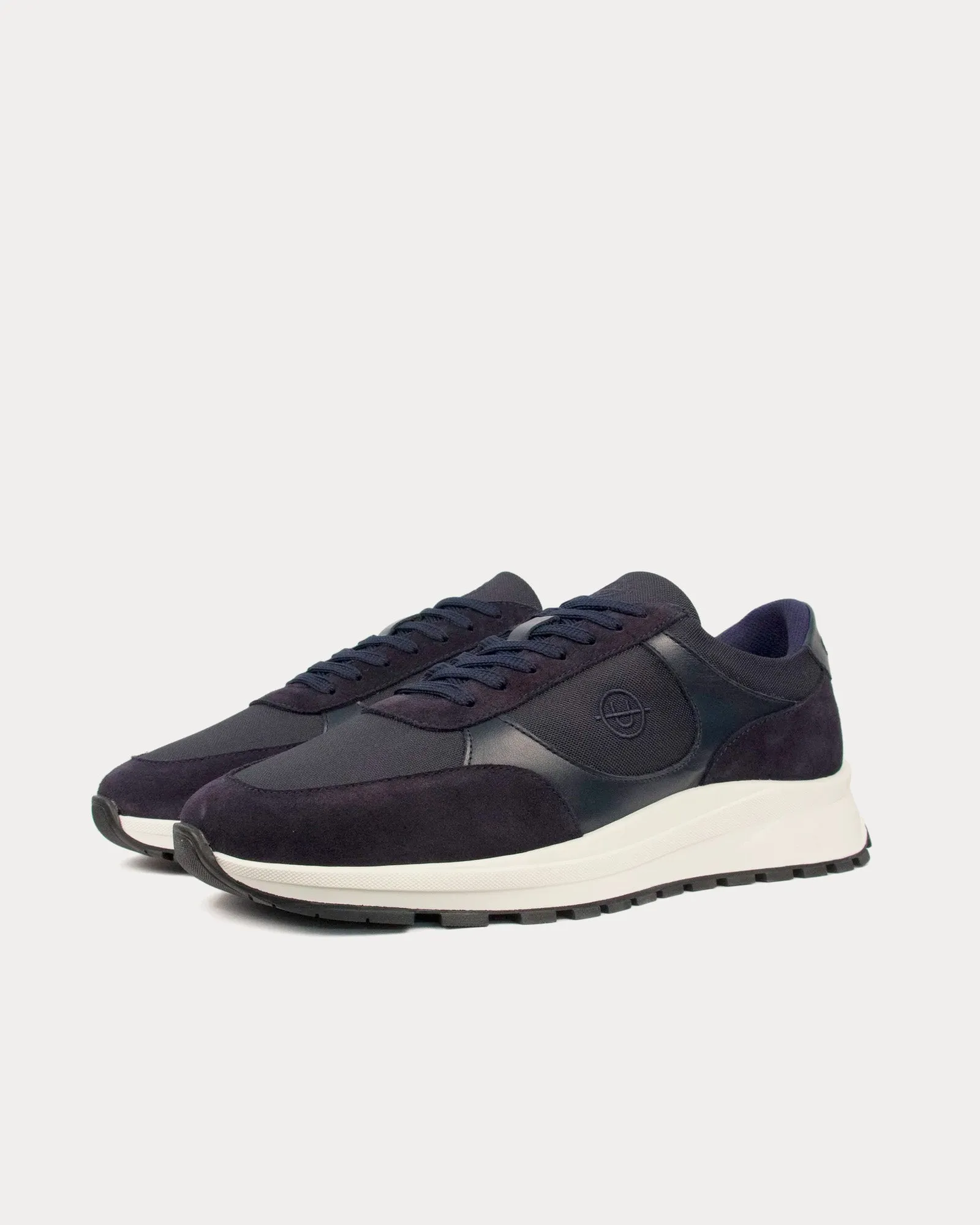 Plemont Leather & Suede Navy / White Low Top Sneakers