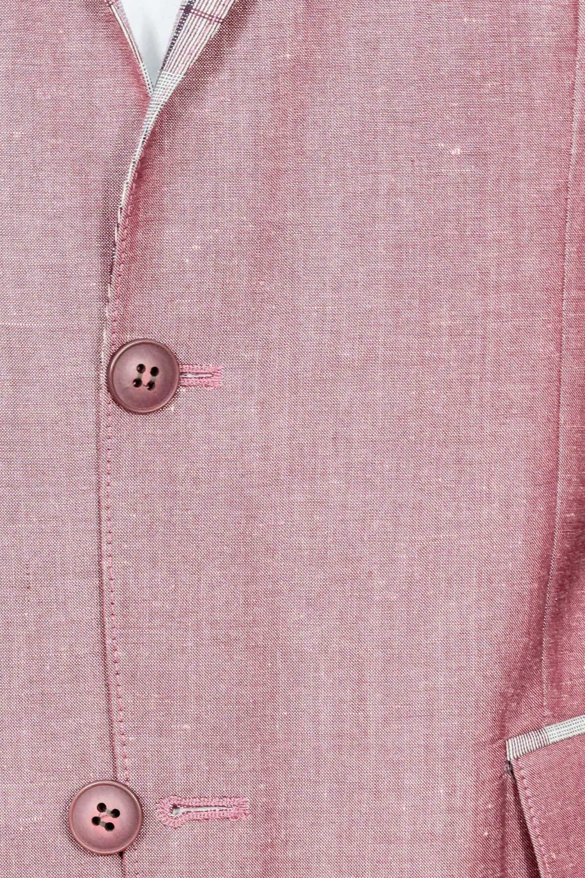 Pocket and Collar Plaid Mens Linnen Burgundy Blazer - Wessi