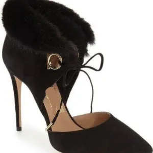 Point Toe Straps Stiletto Heel  Fur Pumps