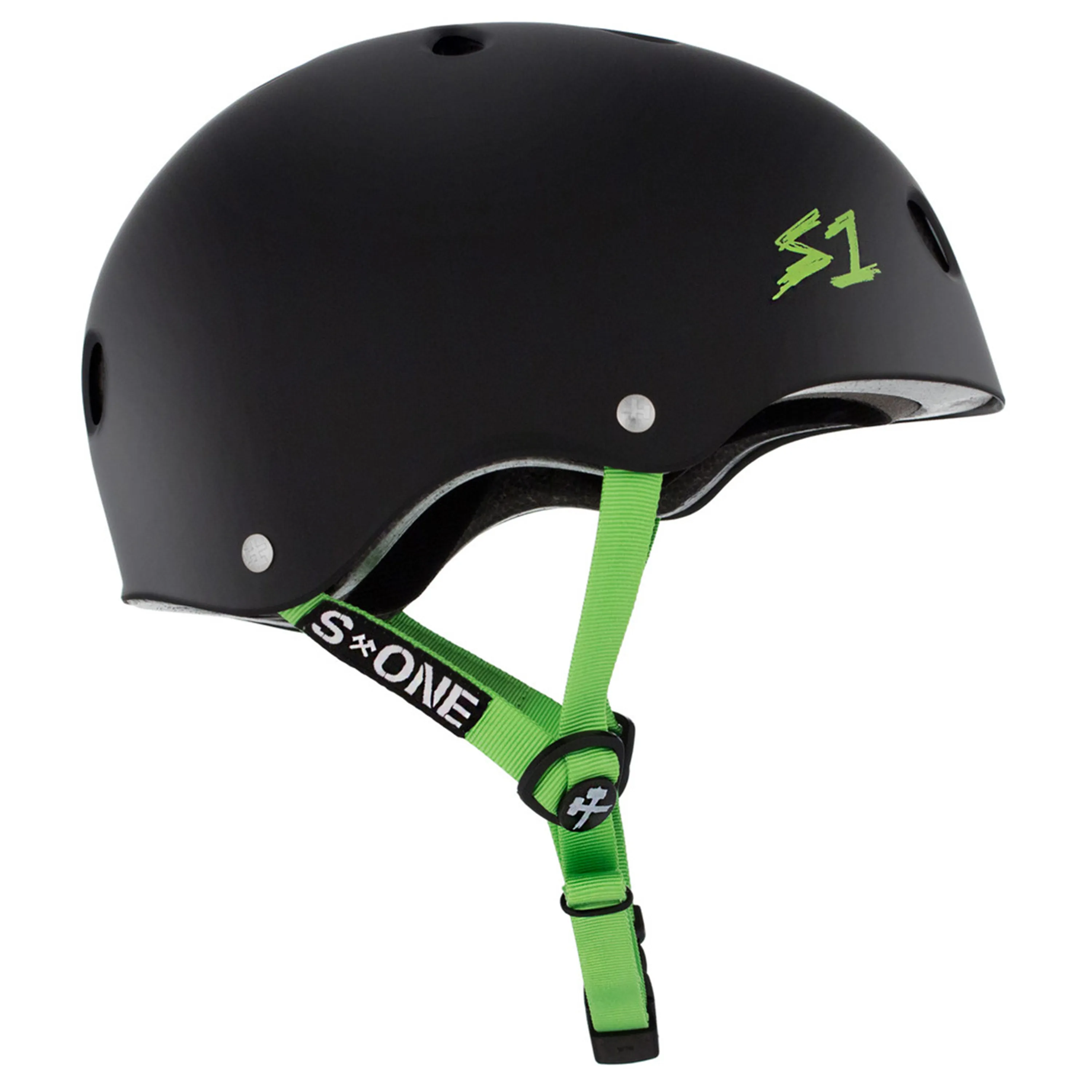 S1 LIFER BLACK MATTE BRIGHT GREEN STRAP HELMET
