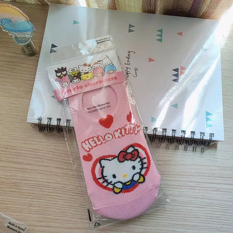 Sanrio Korea Low Cut Socks Heart | Hello Kitty My Melody Kuromi Cinnamoroll Pompompurin Pochacco KeroKeroKeroppi Gudetama - Anti-off Female Socks