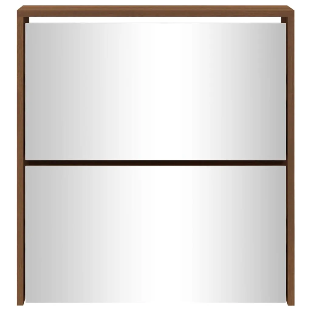 Shoe Cabinet with Mirror 2-Layer Brown Oak 63x17x67 cm