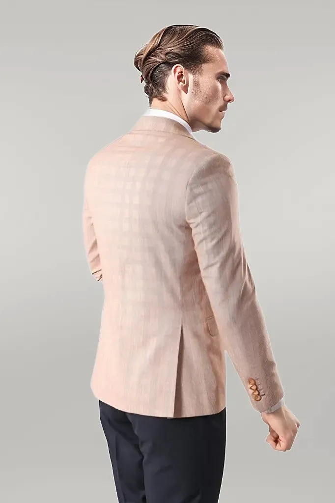 Single Button Plaid Beige Blazer - Wessi