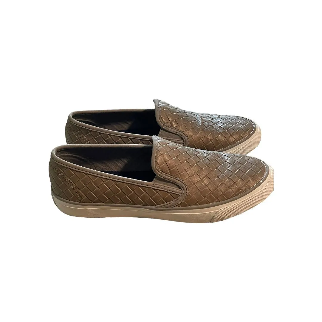 Sperry Taupe Leather Woven Slip On Shoes