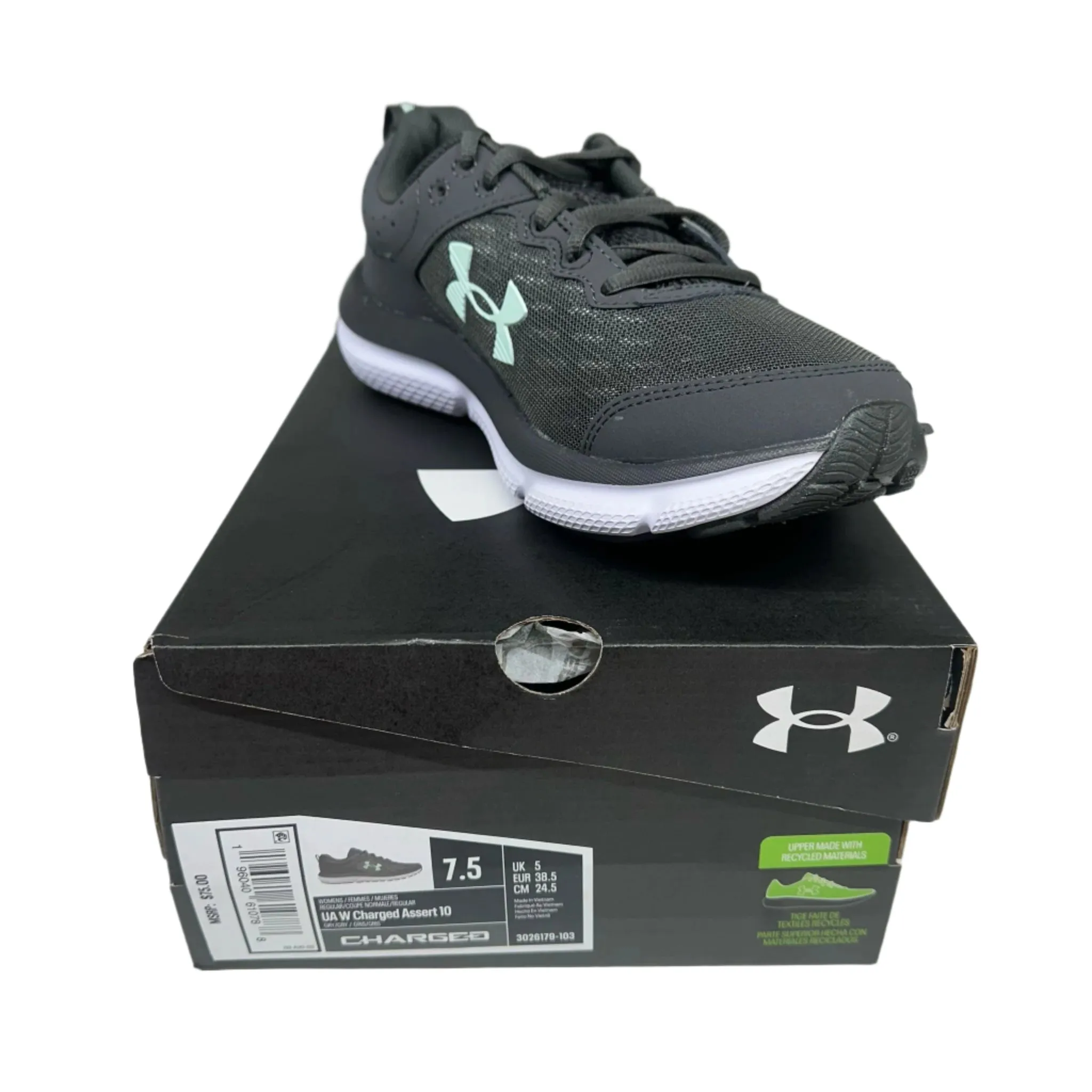 Under Armour Charged Assert 10 Jet Gray/Aqua Foam Size 7.5 Women's New