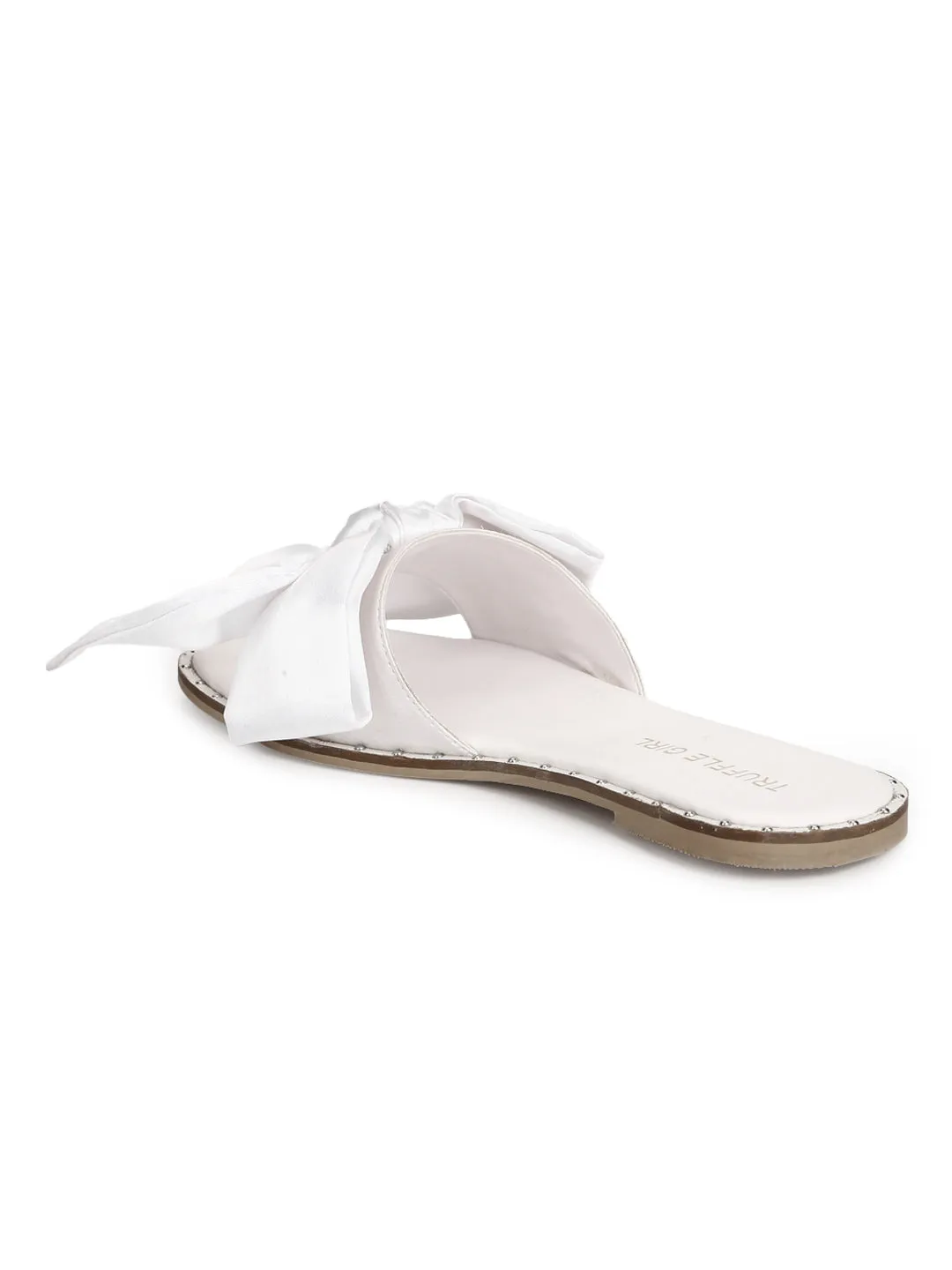 White Satin Fabric Bow Slip Ons
