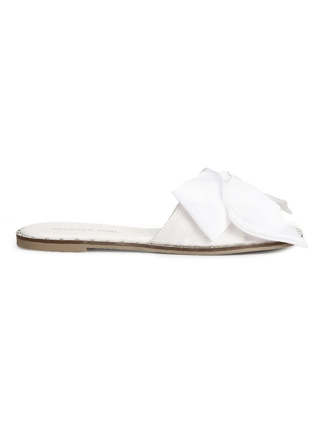 White Satin Fabric Bow Slip Ons