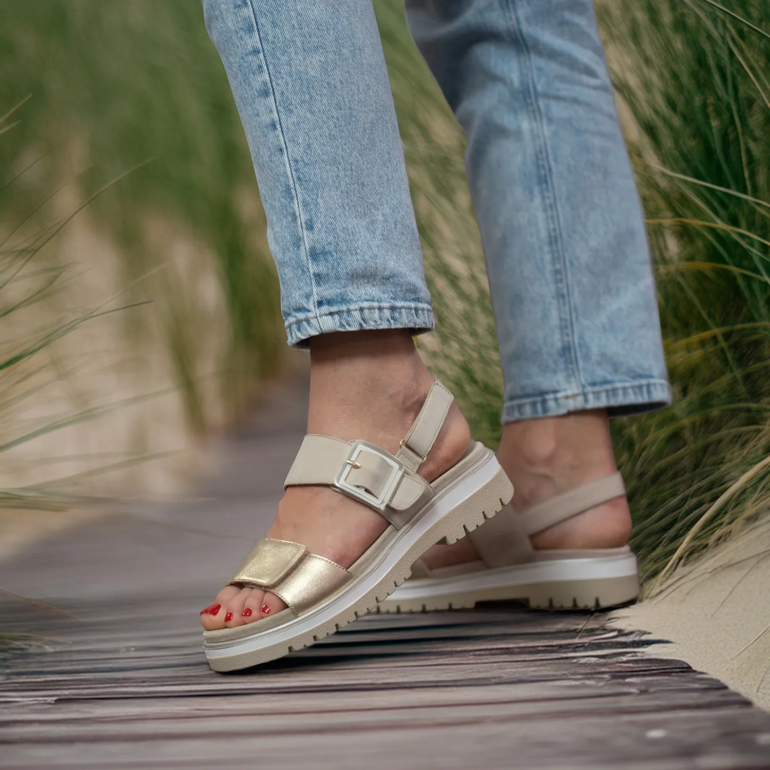 Women's Ara Marbella Sand Metallic Leather