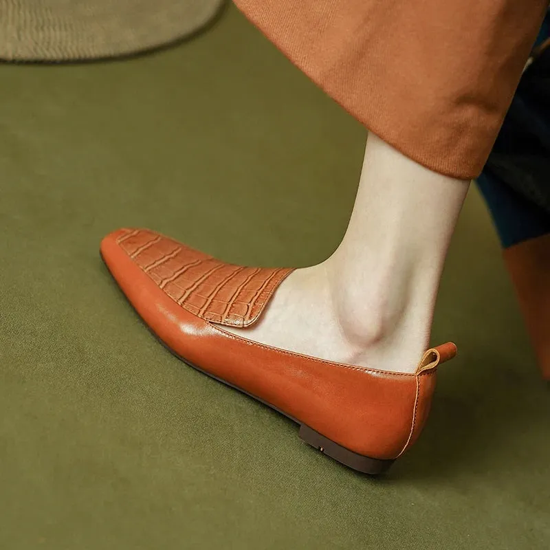 Women's Crocodile-Inspired Flat Loafers Shoes