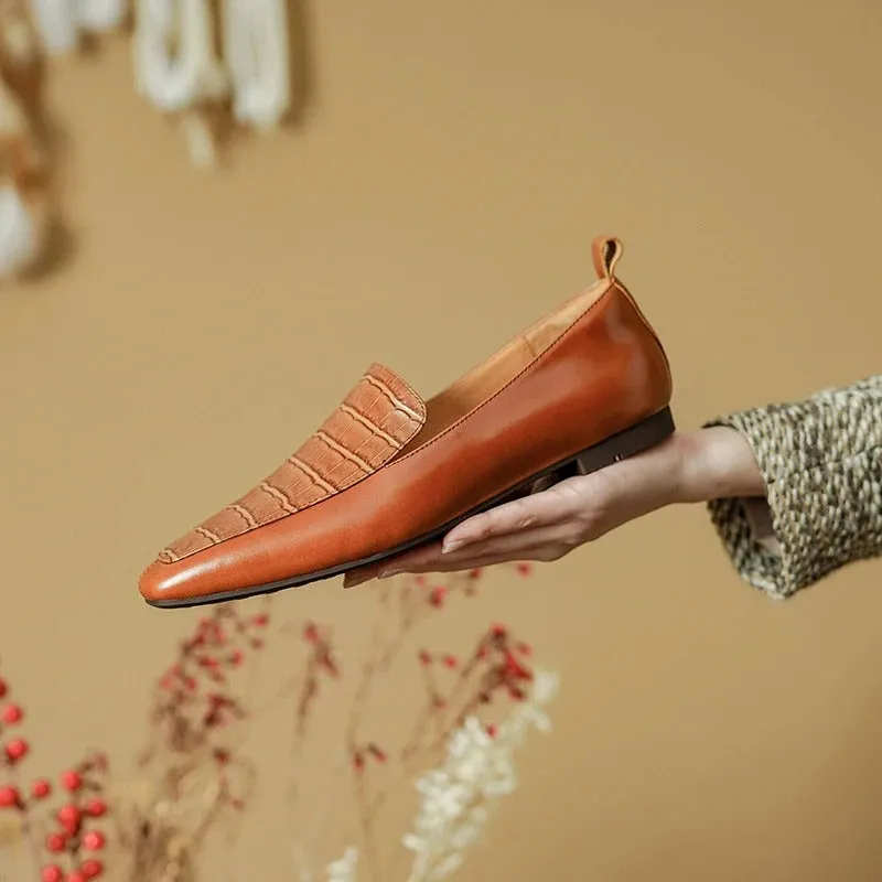 Women's Crocodile-Inspired Flat Loafers Shoes