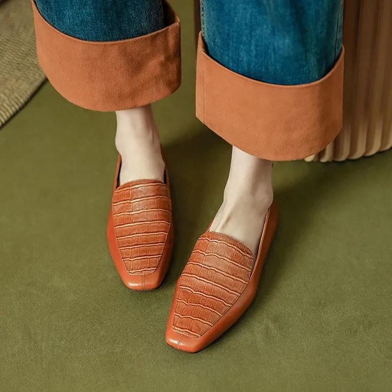 Women's Crocodile-Inspired Flat Loafers Shoes