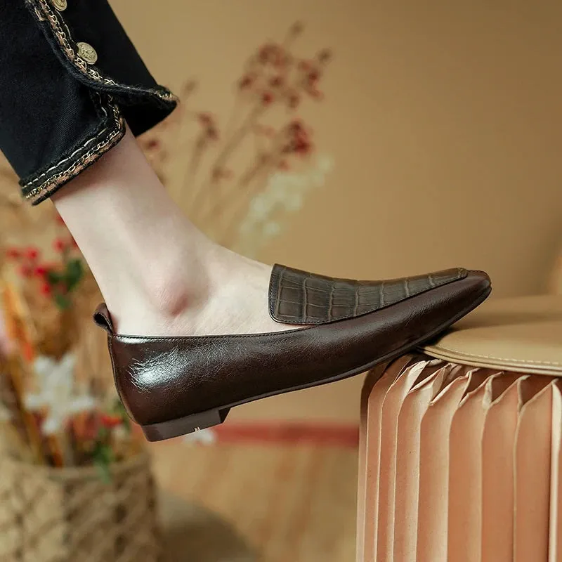 Women's Crocodile-Inspired Flat Loafers Shoes