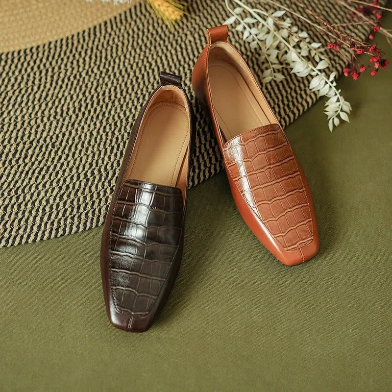 Women's Crocodile-Inspired Flat Loafers Shoes