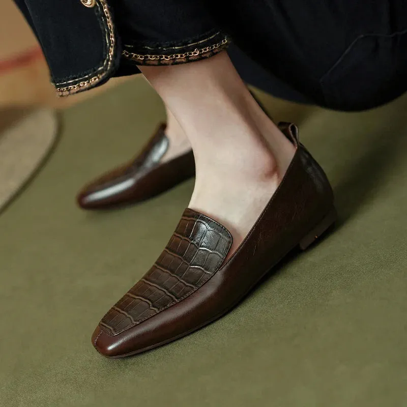 Women's Crocodile-Inspired Flat Loafers Shoes