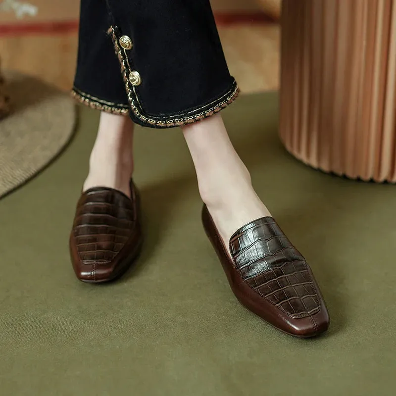 Women's Crocodile-Inspired Flat Loafers Shoes