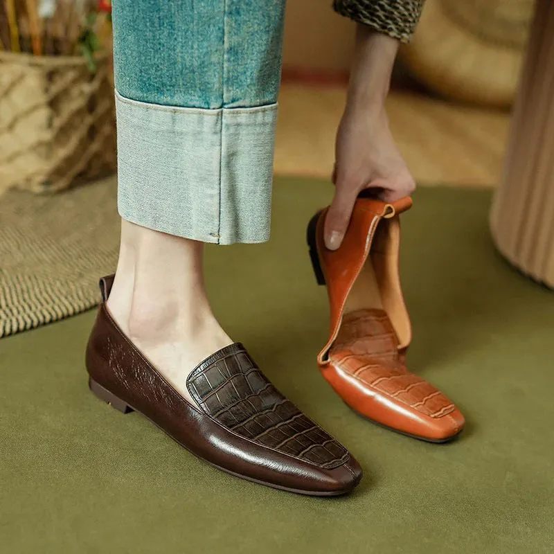 Women's Crocodile-Inspired Flat Loafers Shoes
