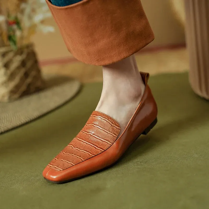 Women's Crocodile-Inspired Flat Loafers Shoes