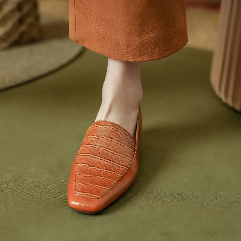 Women's Crocodile-Inspired Flat Loafers Shoes