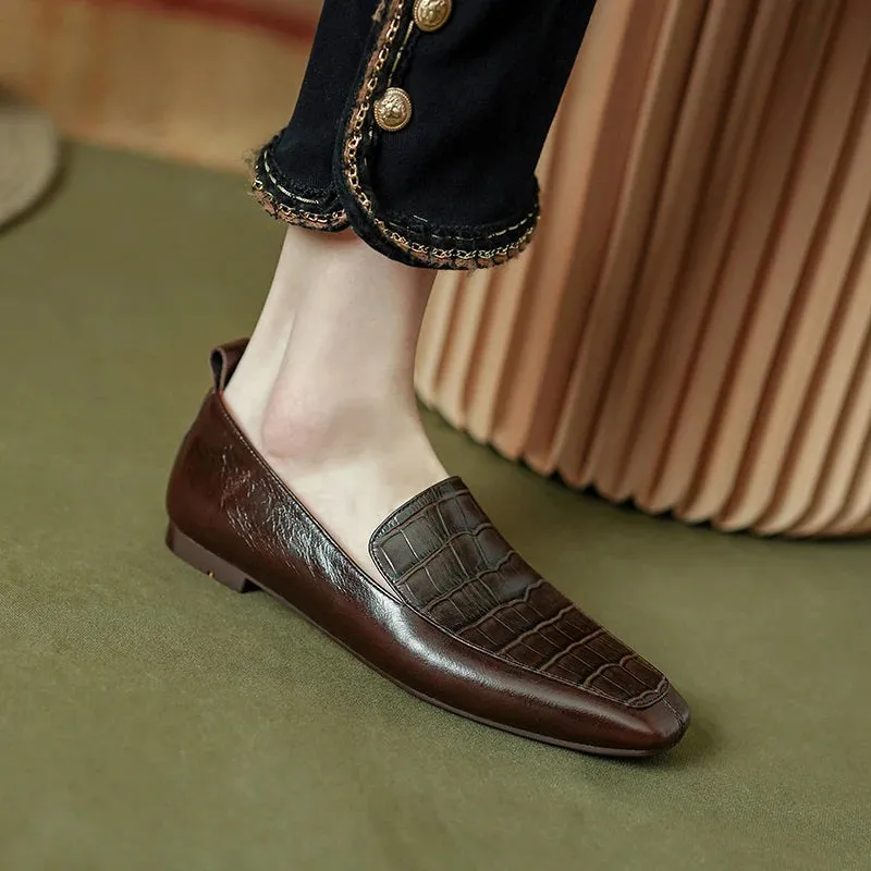 Women's Crocodile-Inspired Flat Loafers Shoes