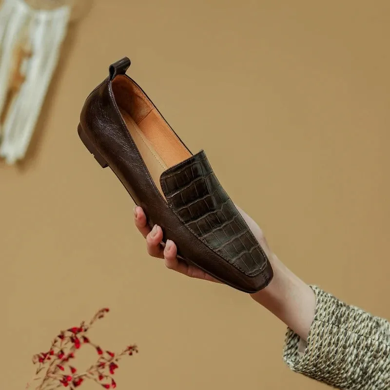 Women's Crocodile-Inspired Flat Loafers Shoes