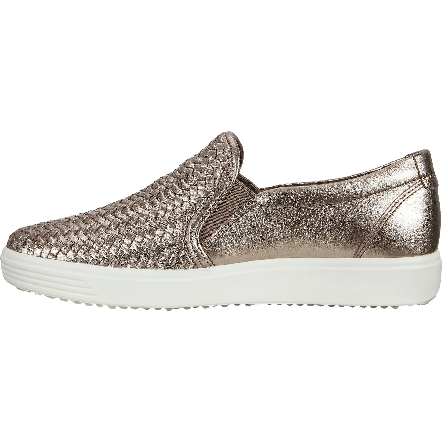 Women's Ecco Soft 7 Woven Slip On 2.0 Stone Metallic Leather